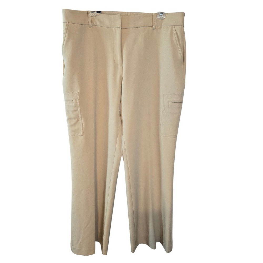 DKNY Womens Beige Wide Leg Cargo Pants Size 14 Natural Waist Full Length Stretch